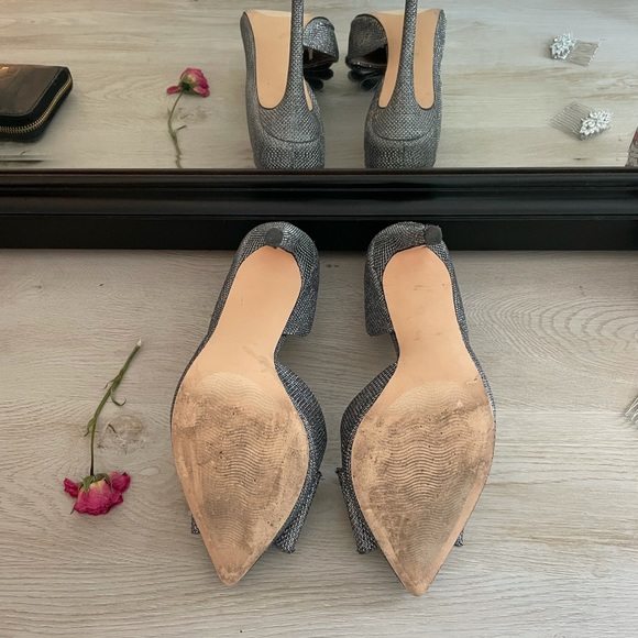 Betsey Johnson Pewter Metallic Glitter Bow Heels - Picture 9 of 9